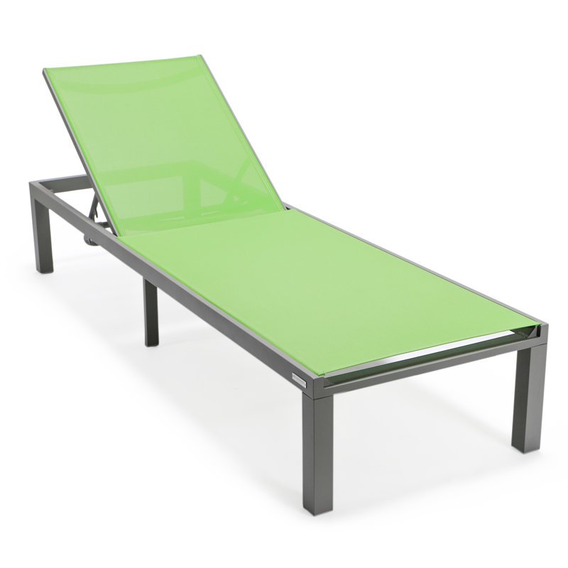 Marlin Modern Aluminum Outdoor Reclining Chaise Lounge - Weather-Resistant Sling Patio Chair for Poolside & Sunbathing, Green