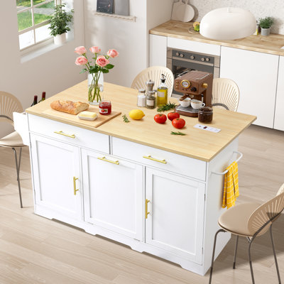 Rolling Kitchen Island Cart With Drop Leaf, Portable Kitchen Islands W/storage Cabinet, Drawers, Spice Towel Rack,island Table For Kitchen W/charging by Red Barrel Studio