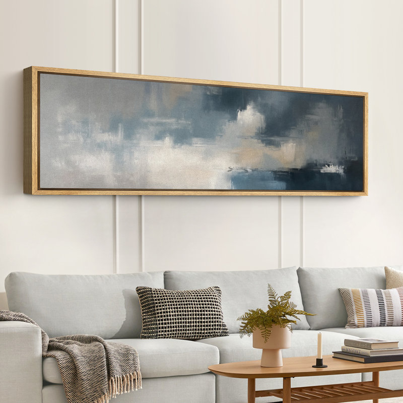 «Blue and Gray Abstract Landscape», grande impression sur toile encadrée pour un décor moderne, H 20 po x l 60 po, Noir