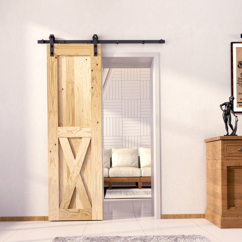Porte de grange en bois à panneau non fini sans ensemble de quincaillerie d'installation, L 26 po x H 84 po