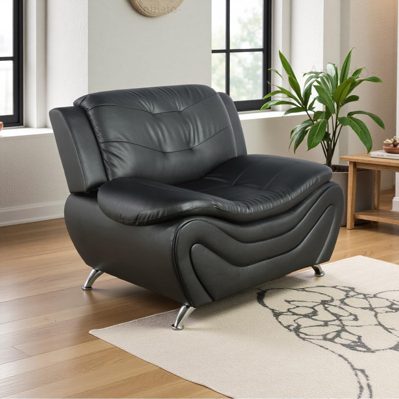 One Seater Faux Leather Sofa, Black