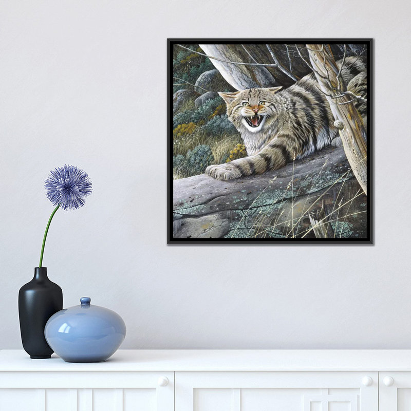 « lynx », impression sur toile, H 18 po x l 18 po x P 1,5 po, Toile avec cadre noir, Pas de tapis