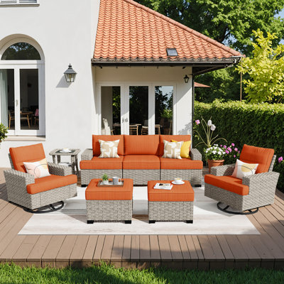 7- Person Rattan Outdoor Seating Group With Swivel Rockers