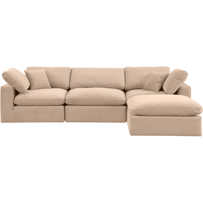 Kirstey Velvet L-Shaped Sectional Reversible, Beige Velvet