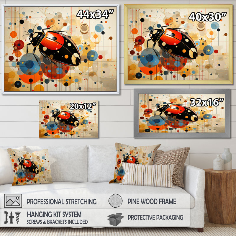 «Ladybug Playful Spots» - Imprimé géométrique, Cadre doré à une seule photo, H 30 po x l 40 po x P 1,5 po