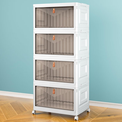 4 Tier Storage Bins With Lids, 23QT Stackable Closet Organizers And Storage With Wheels(White)