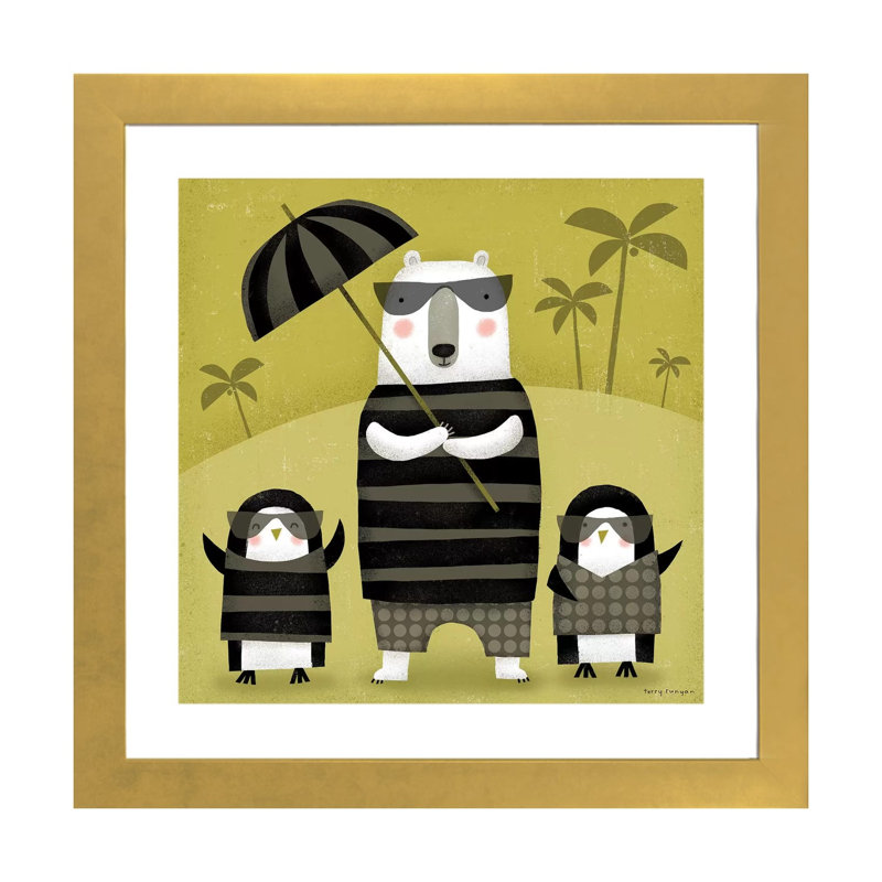 «On Holiday» par Terry Runyan - impression, Papier encadré doré, Blanc, H 16 po x l 16 po x p 1 po