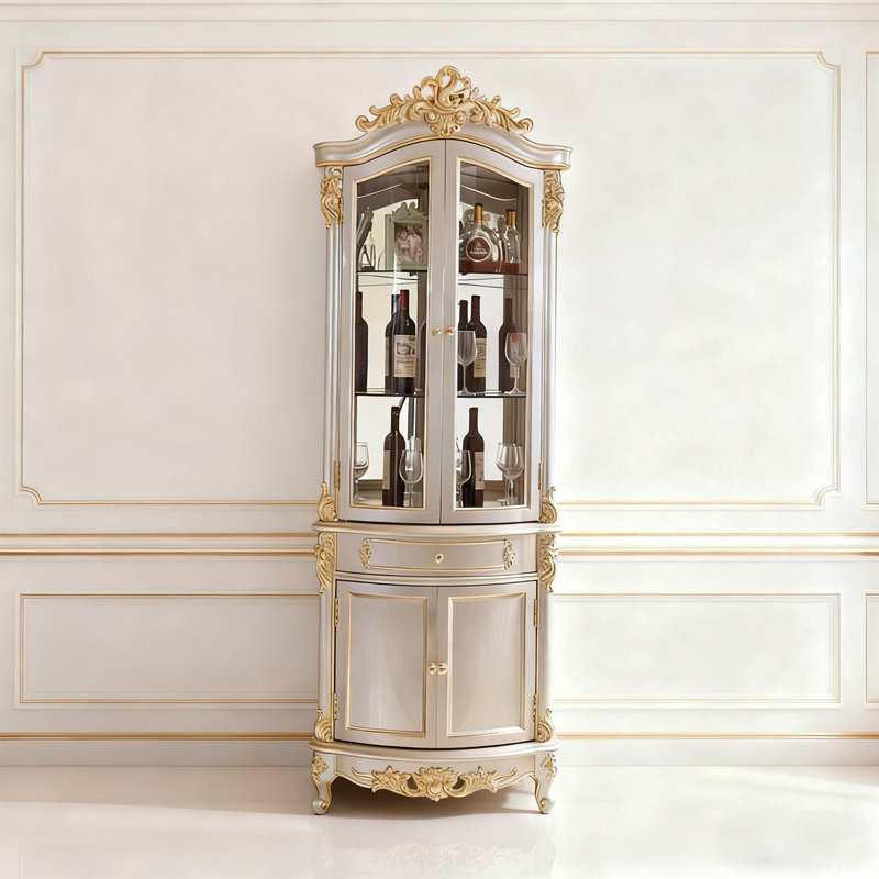Vitrine de coin de style français, portes en verre