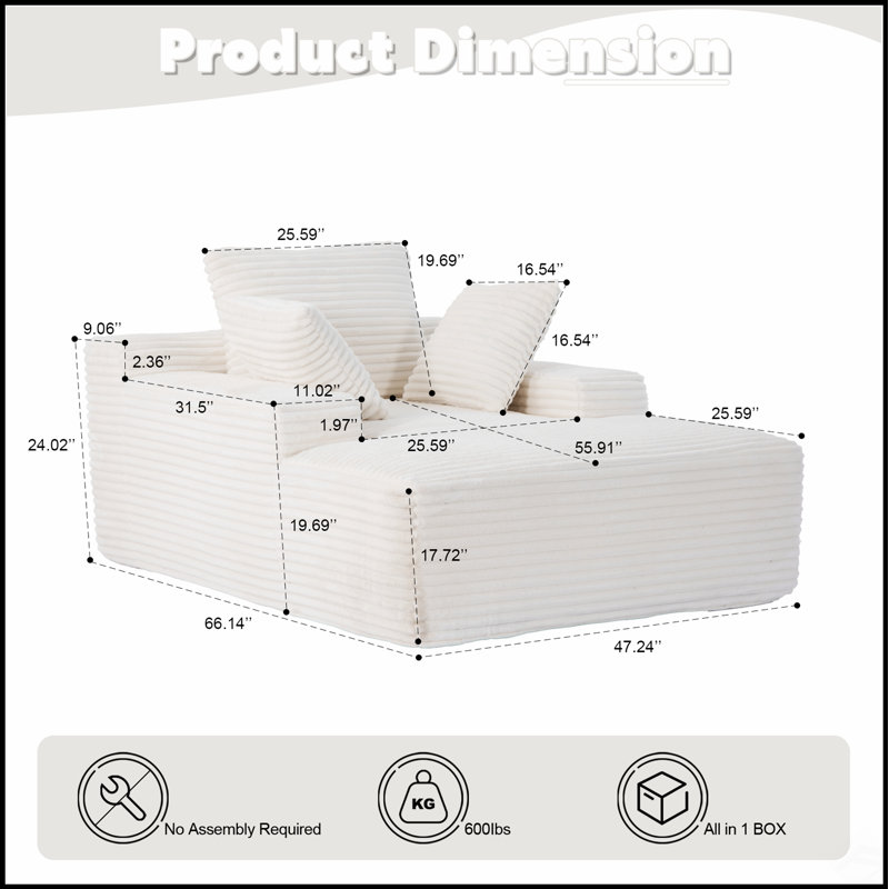 Méridienne surdimensionnée surdimensionnée Cozy Cloud Couch, Blanc