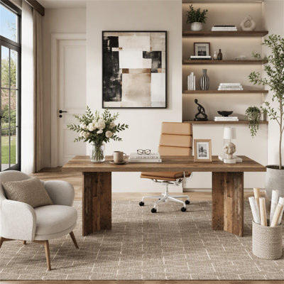63" Executive Desk with Large Tabletop, Farmhouse Computer Desk for Home Office