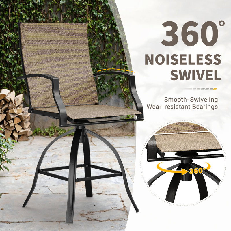 3-Piece Outdoor Bar Table Set with 2 Swivel Bar Stools, High-Back Textilene Chairs, Light Brown/Black