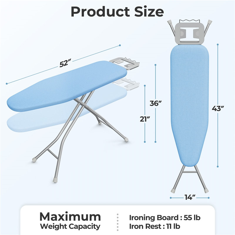 Table à repasser à hauteur réglable avec 4 pieds, Bleu