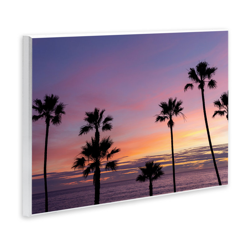 «Sunsets & Scattered Palm Trees», plaque murale par Jeff Poe, photographie, H 10 po x l 15 po