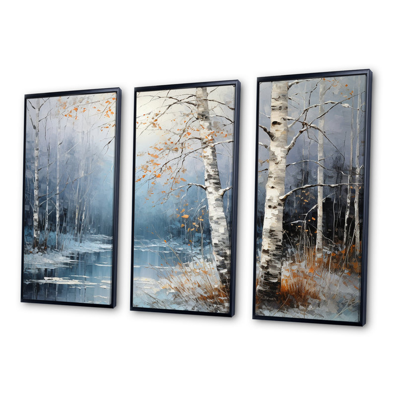 Ensemble d'art mural en toile Birchs Ballet, Cadre flottant noir, H 28 po x l 36 po x P 1 po