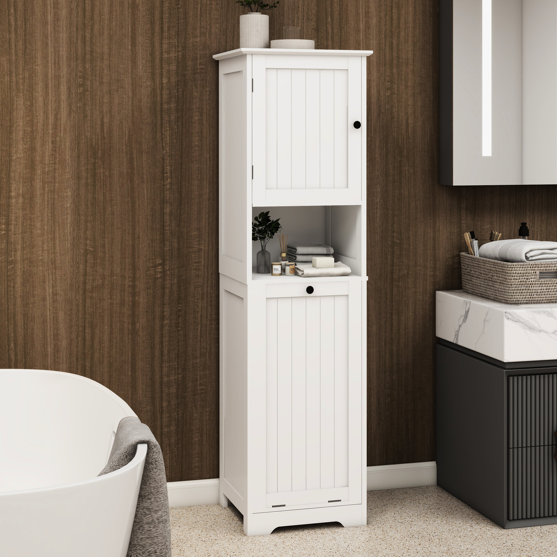 August Grove® White Laundry Sorter Cabinet - One Door, Compartment ...