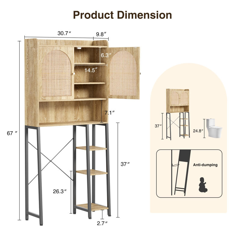 Rattan Over The Toilet Storage Cabinet With Adjustable Shelf