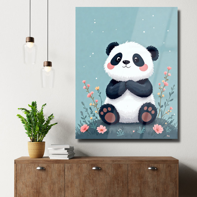 Caricature de panda en verre trempé, 24" H x 18" W
