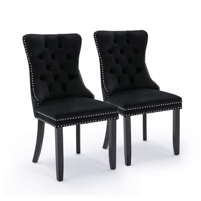 Friedrun Velvet Dining Chair Tufted Dining Room Chair with Solid Wood Leg