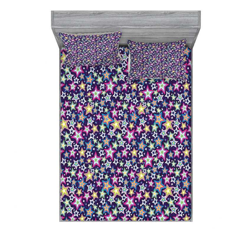 Microfiber Geometric Sheet Set, Queen Sheet Set with Fitted Sheet