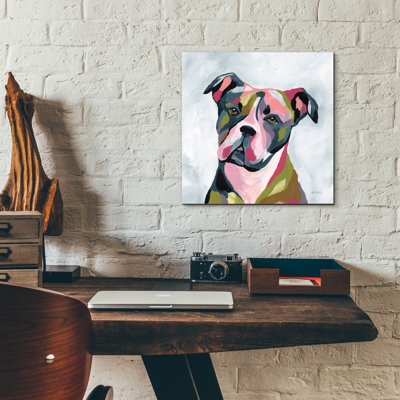 Art mural en verre épique «Pitbull abstrait» par Yvette St. Amant