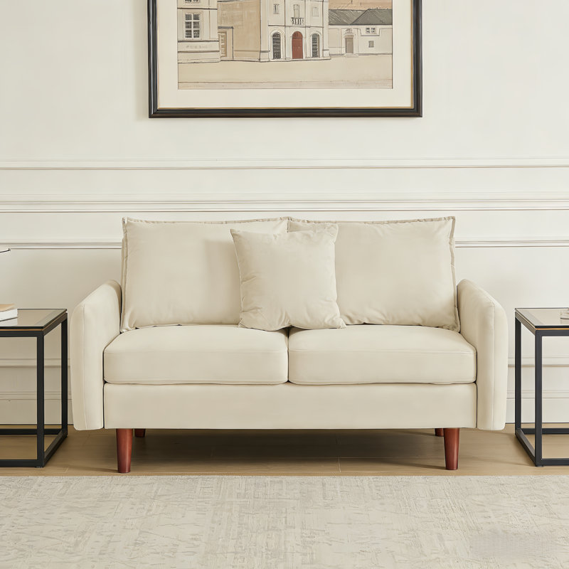 55.8" Loveseat velvet Sofa With Wooden Legs,modern Design With Cushions, Beige