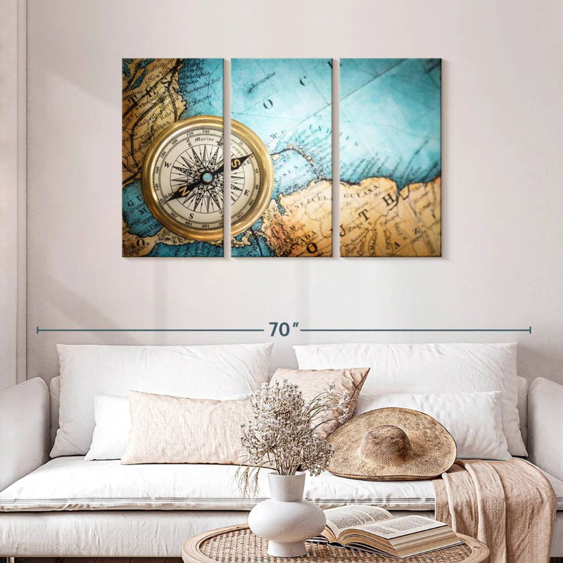 Aletra Compass On Map, 28" H x 45" W