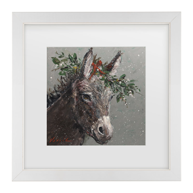 Art encadré «Mary Beth The Christmas Donkey» par Mary Miller Veazie, Blanc, H 18 po x l 18 po x P 0,75 po