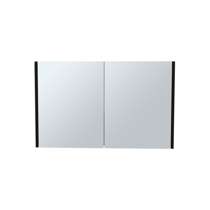 Armoire à miroir à double porte H 19,7 po x l 31,5 po à usage domestique - noir, trois tablettes intérieures avec rangement pour miroir de salle de bain et de cuisine