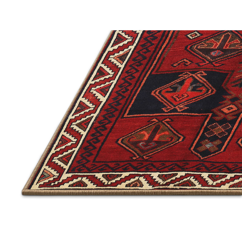 Tapis traditionnel rouge / noir, Rectangle 5 pi x 7 pi