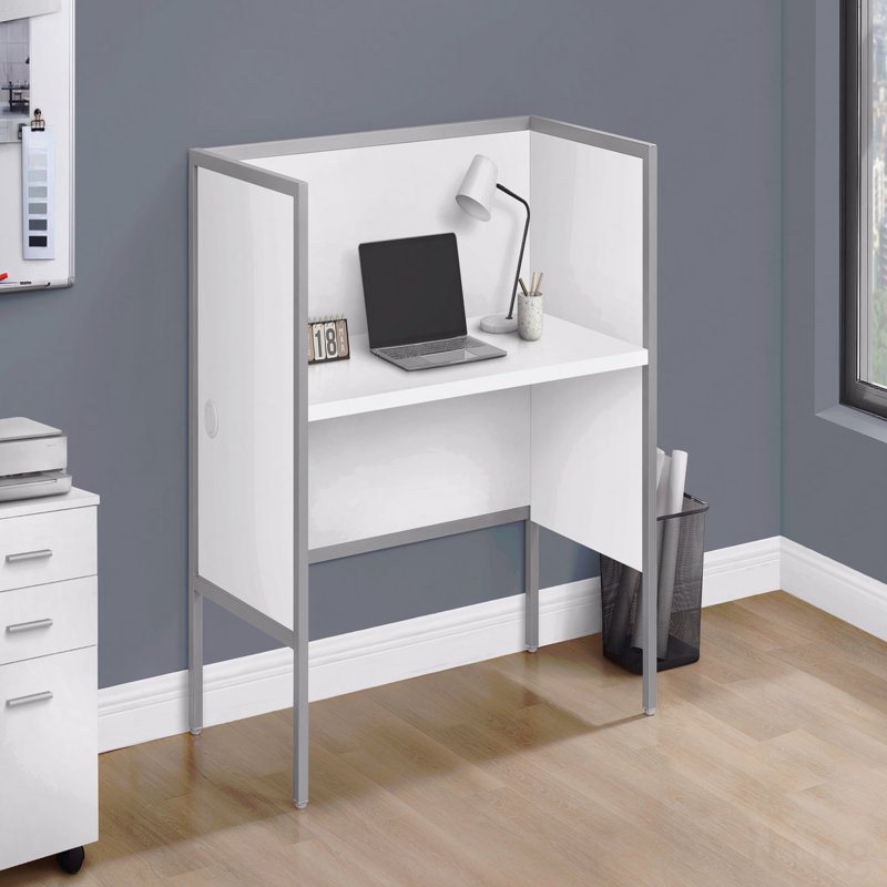 Bureau de bureau, L 48 po, bureau, travail, qualité commerciale, stratifié blanc, métal argenté, contemporain, moderne, Blanc
