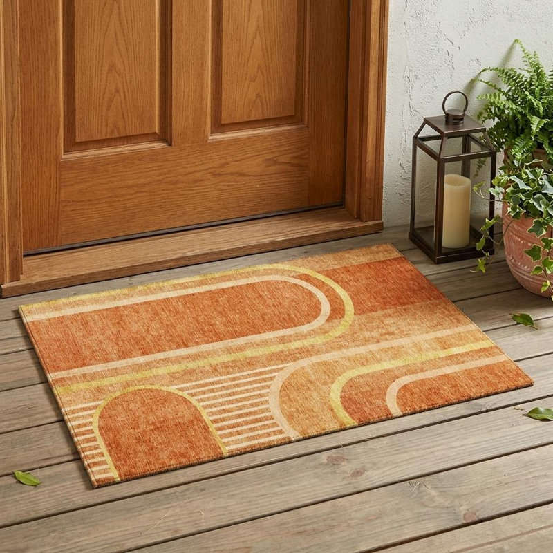 Tapis extérieur lavable abstrait en terre cuite 3 pi x 5 pi