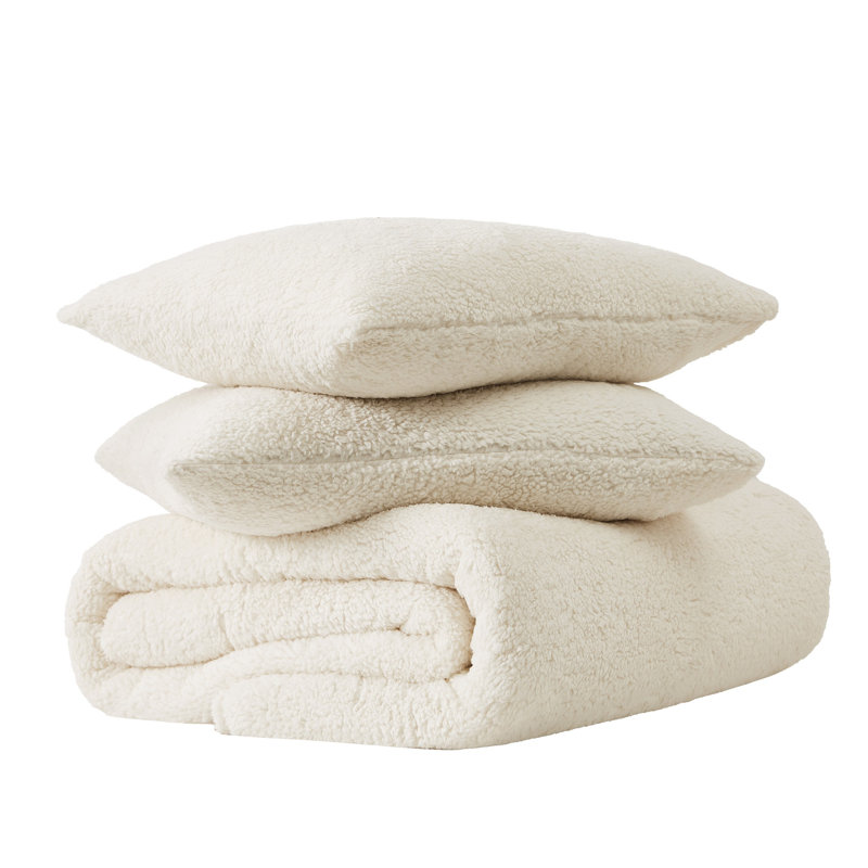 Brooklyn Loom Marshmallow Sherpa Comforter Set, Ivory , King Comforter + 2 King Shams