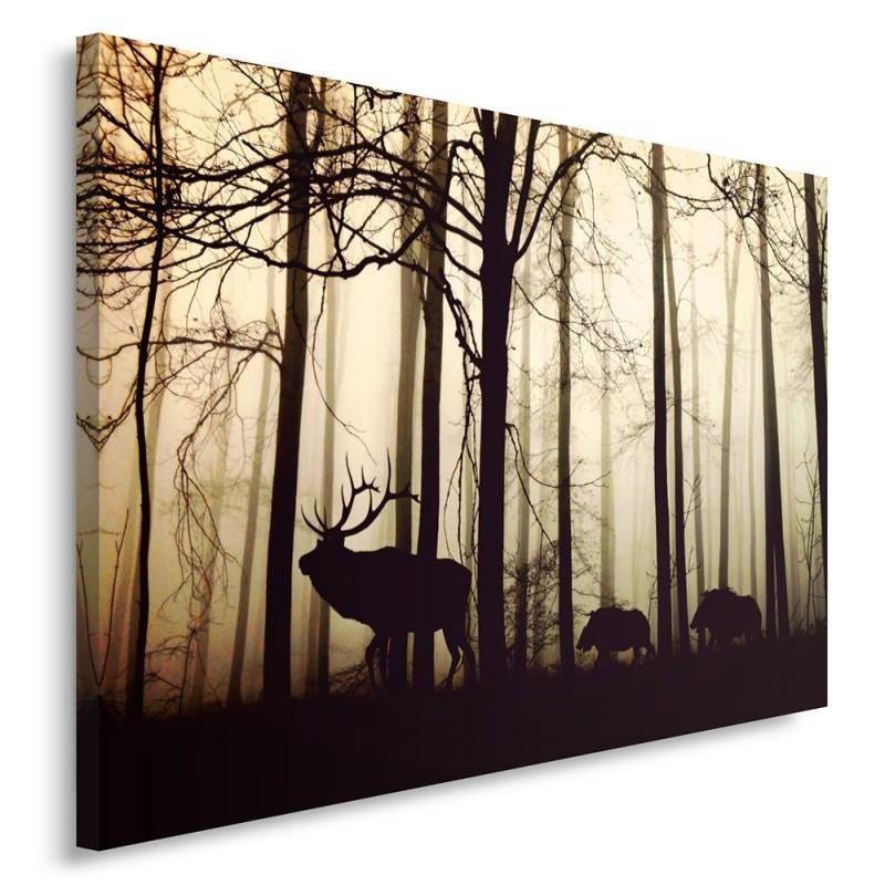 Animals In The Forest - No Frame Print on Canvas, 80cm H x 120cm W