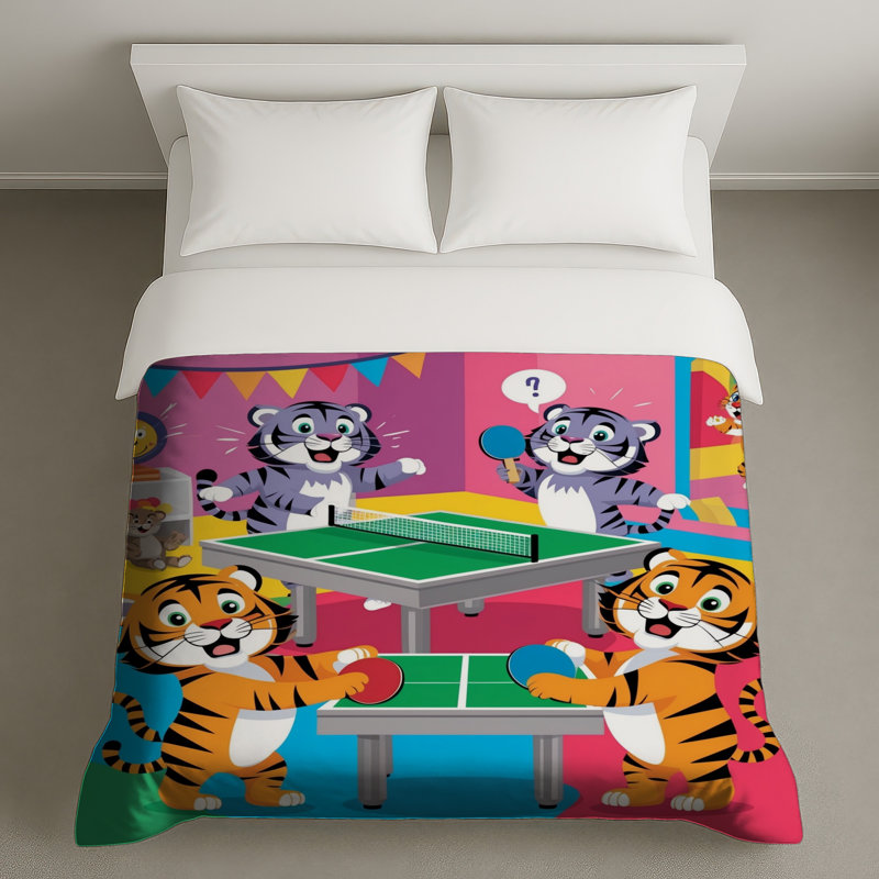 Housses de couette Tigers jouant au tennis de table, Lit simple