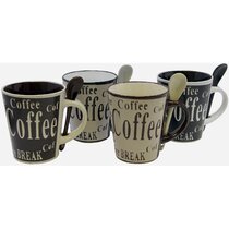 Set Ceramic Coffee Mug With Saucer And Spoon 9 1oz Plaid Pattern Coffee Cups  With Round