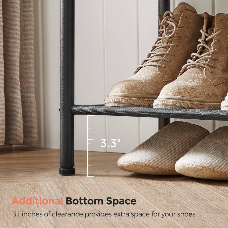 4 Tier Narrow Shoe Rack 3 Fabric Shelves Top for Bags Steel Frame Entryway Closet Industrial