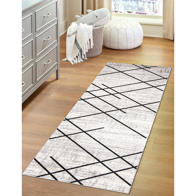 Tapis ivoire / noir Delphinia, Tapis de couloir 2 pi 6 po x 8 pi