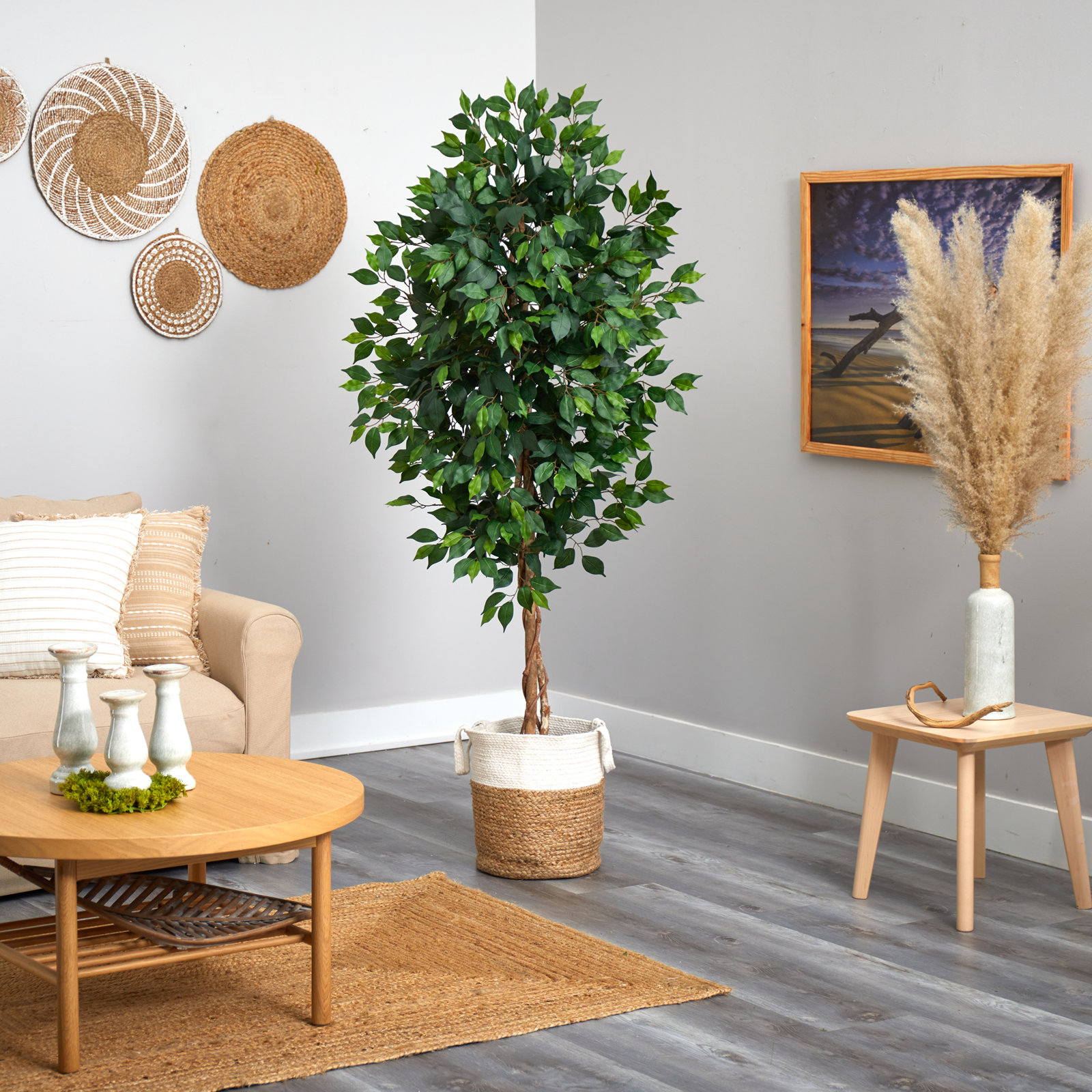 72'' Faux Ficus Tree in Burlap, Cotton Planter, 72" H x 24" W