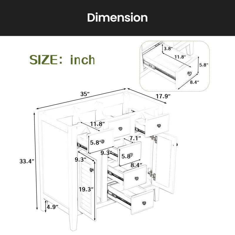 35'' Single Bathroom Vanity Base Only, White