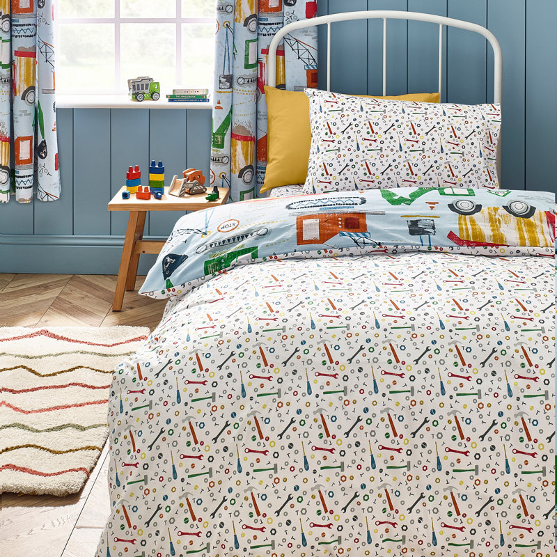 Digger Dreams Reversible Duvet Cover Set, Single Duvet Cover Set + 1 Pillowcase