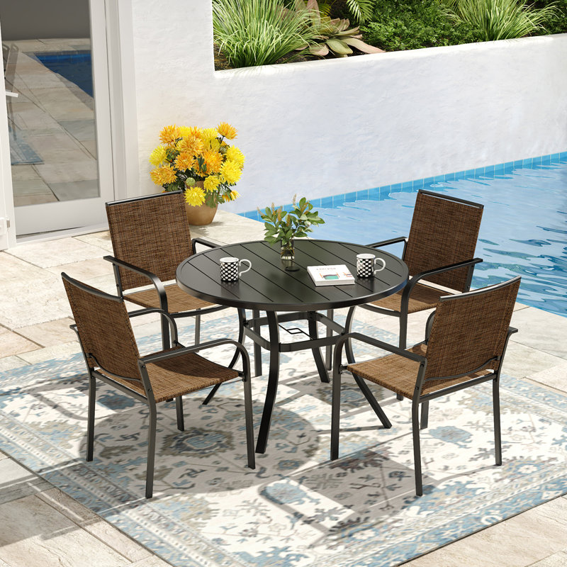 4 - Person Patio Dining Set With Round Table, Black/Brown