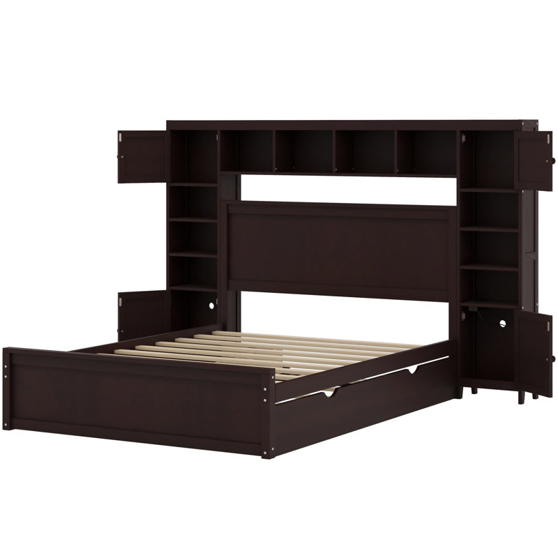 Lit en bois avec armoire tout-en-un, Espresso