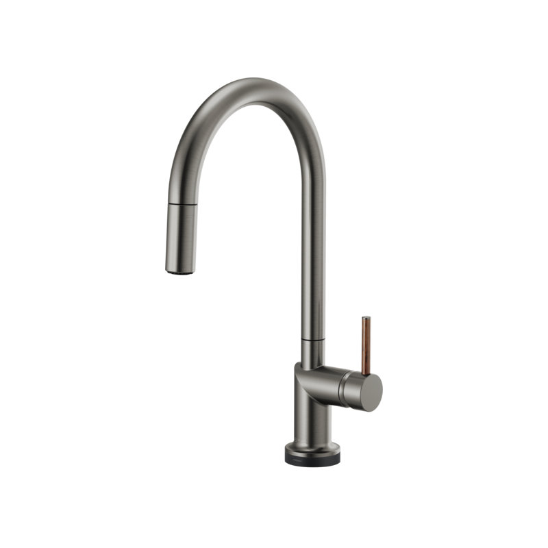 Odin® SmartTouch® Pull-Down Faucet with Arc Spout, Luxe Steel, Wood Lever