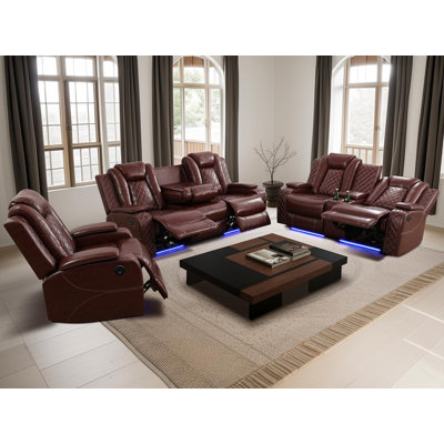 3-Piece Vegan Leather Power Reclining Living Room Sofa Set by Ivy Bronx