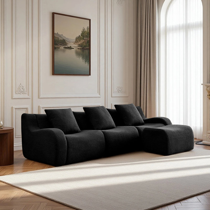 Canapé Boneless, H 35,4 po x l 115,3 po x P 65,7 po, 3, Noir