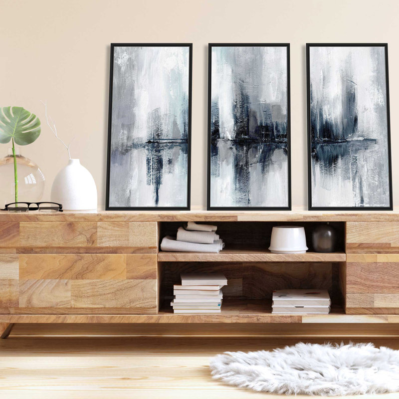 «Indigo Harbor Lights» par Nan - ensemble de 3 reproductions sur toile flottantes, H 41,5 po x l 64,5 po x P 2 po