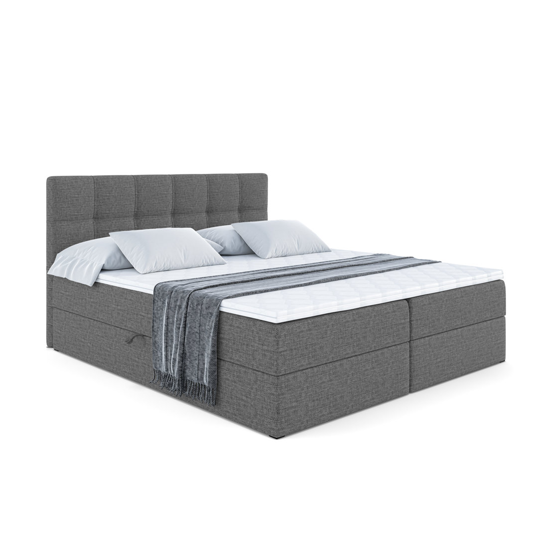 Boxspringbett mit H4 Multipocket-Matratze, Bettkasten und Topper