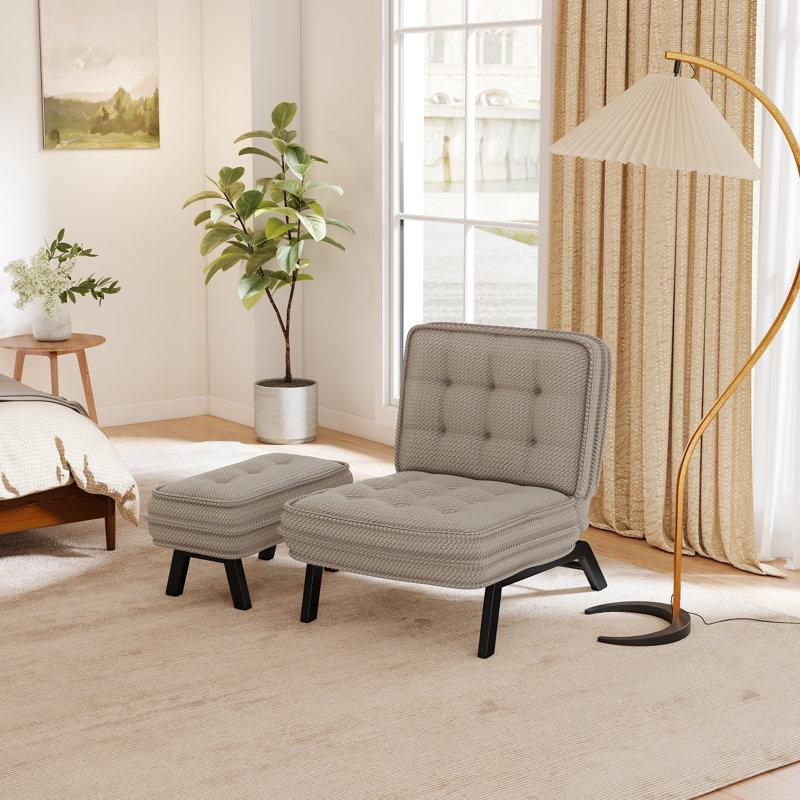  Chaise d'appoint rembourrée de 25,98 po de largeur avec dossier réglable et repose-pieds (ensemble de 3), Brun, 3
