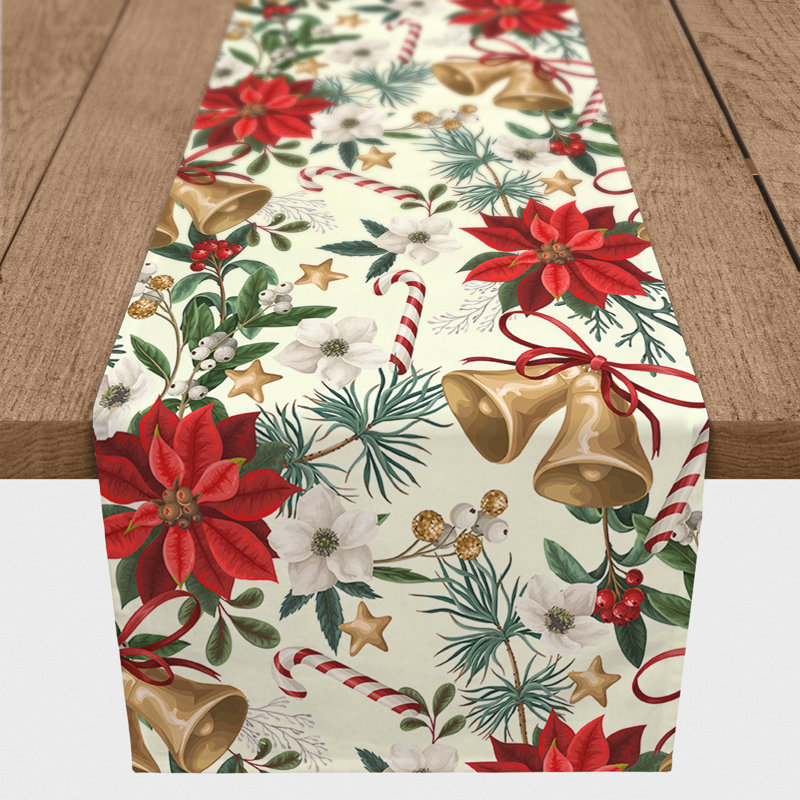 Jennetta Rectangle Floral Christmas Polyester Table Runner, 72" x 16"