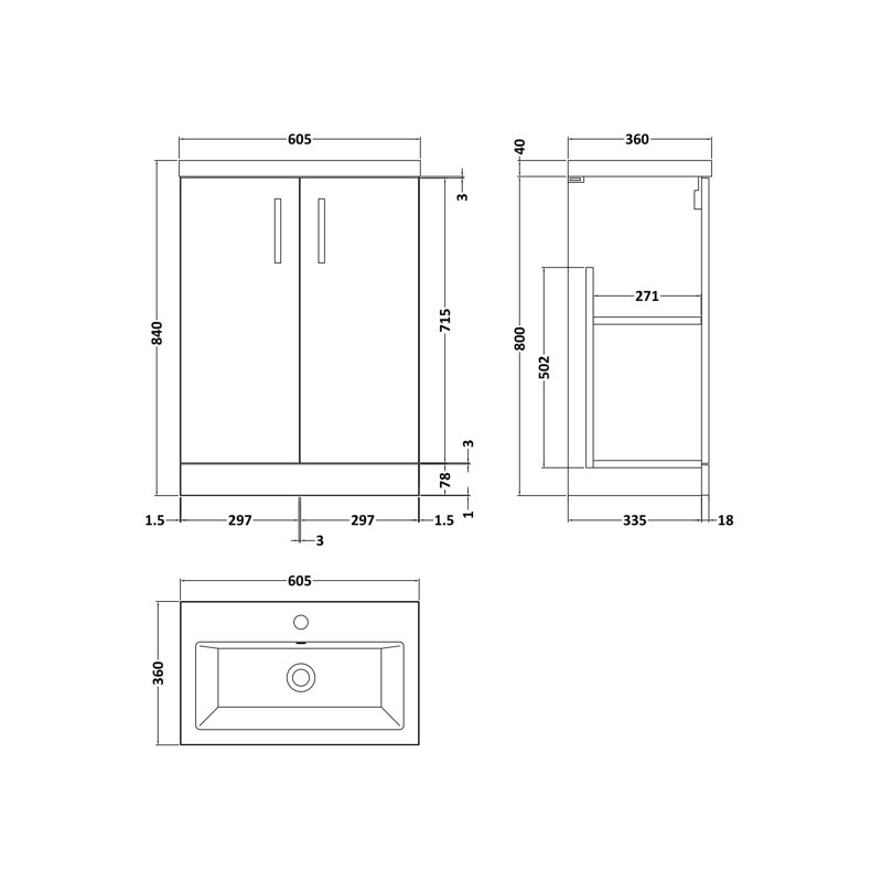 Arno Compact 605 mm Freestanding Single Vanity with Integrated Basin, Satin Gray
